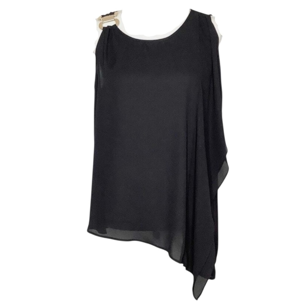 Thalia Sodi Blouse Gold Shoulder Detail Black Size Small